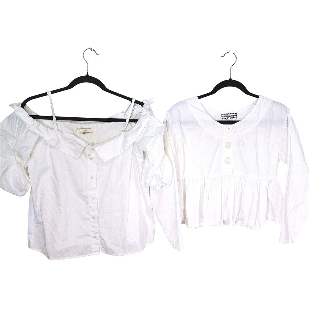 Vintage Cotton Express (2) White Tops Bundle Off-Shoulder Peplum Large L